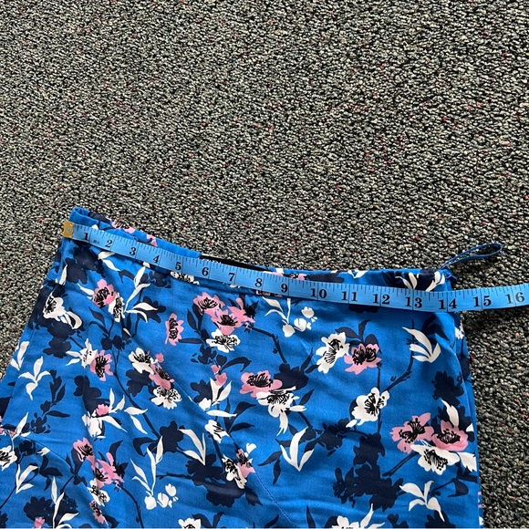 ZARA Cobalt Blue Pastel Pink Floral Handkerchief Asymmetrical Midi Modest Skirt - Picture 15 of 16